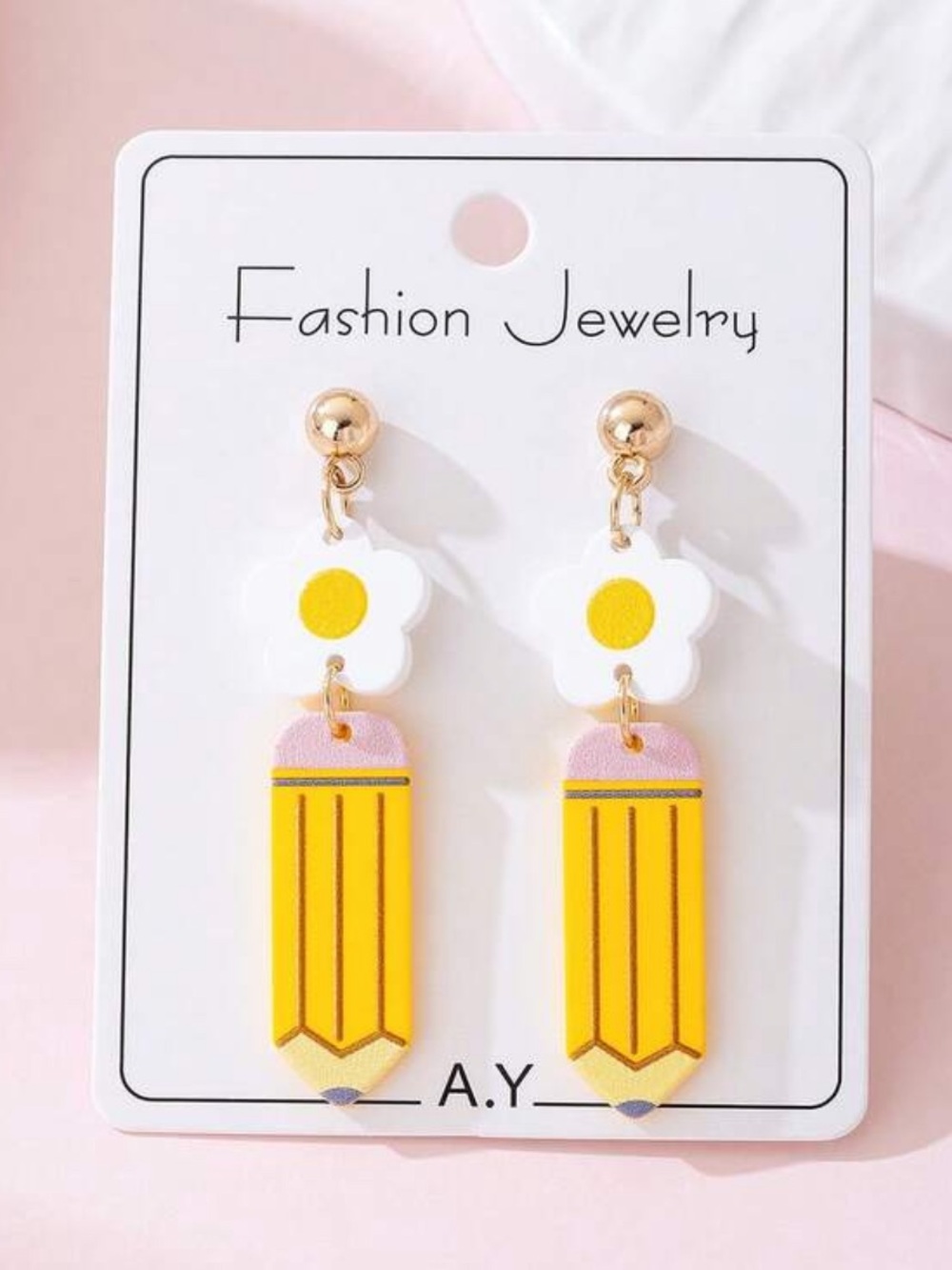 Yellow Pencil & Daisy Drop Earrings